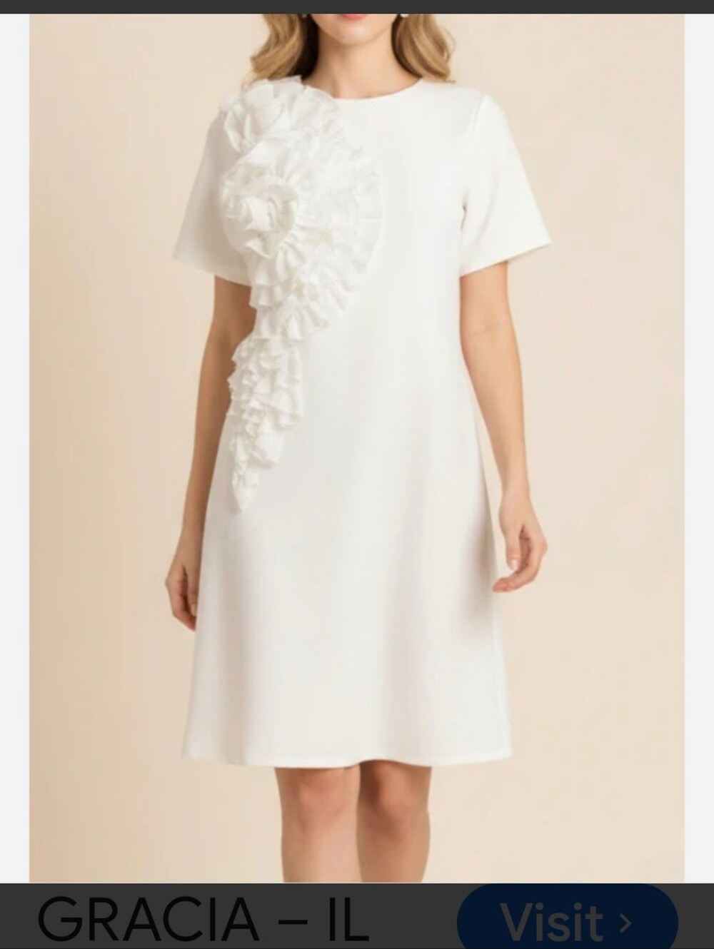 Gracia White Shift Dress with Floral Applique